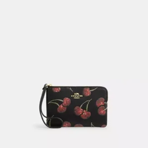 Corner Zip Wristlet With Cherry Print - IMA47