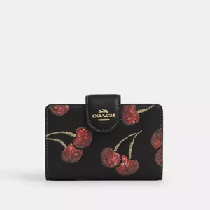 Medium Corner Zip Wallet With Cherry Print
