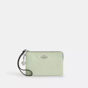 Corner Zip Wristlet In Signature Leather With Heart Charm - SVA5