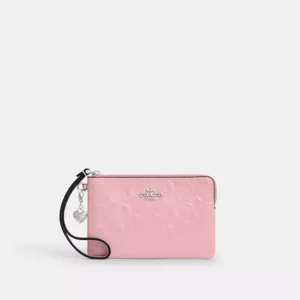 Corner Zip Wristlet In Signature Leather With Heart Charm - SVPK