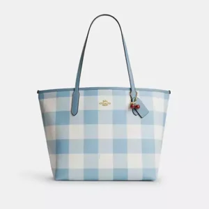 City Tote Bag With Gingham Print And Charm