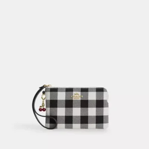 Corner Zip Wristlet With Gingham Print And Charm - IMA47