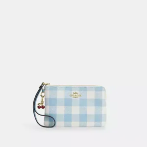 Corner Zip Wristlet With Gingham Print And Charm - IMA48