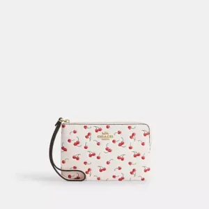 Corner Zip Wristlet With Cherry Print