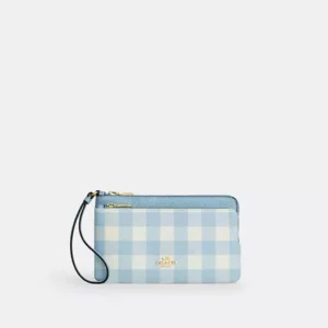 Double Zip Wristlet With Gingham Print