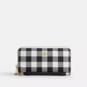 Long Zip Around Wallet With Gingham Print - IMA47