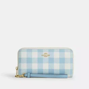 Long Zip Around Wallet With Gingham Print - IMA48