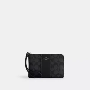 Corner Zip Wristlet In Signature Canvas With Stripe - QBMI5